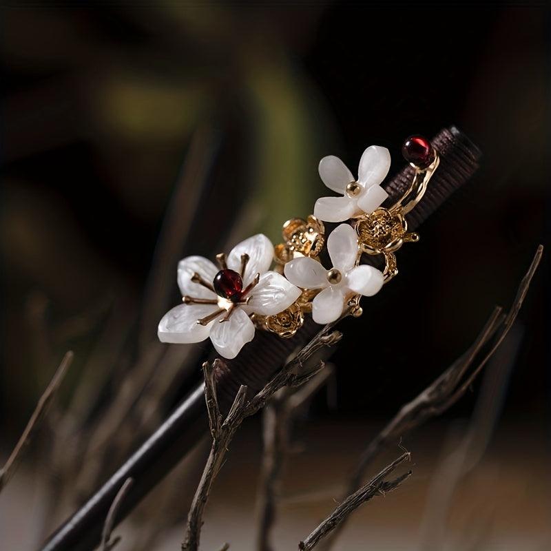 Flower Hairpin Wooden Hair Stick Ponytail Holder Hair Accessories