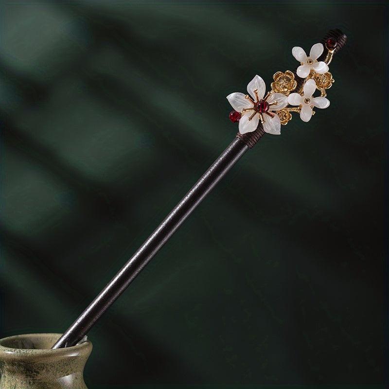 Flower Hairpin Wooden Hair Stick Ponytail Holder Hair Accessories