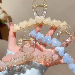 Sweet Hair Claw Jelly Heart Decor Hair Claw Nonslip Ponytail Holder