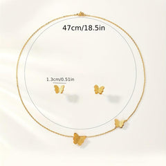 3pcs Golden Butterfly Necklace And Earrings Set Retro Jewelry For Women