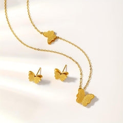 3pcs Golden Butterfly Necklace And Earrings Set Retro Jewelry For Women