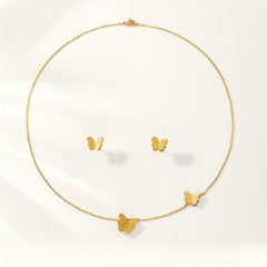 3pcs Golden Butterfly Necklace And Earrings Set Retro Jewelry For Women