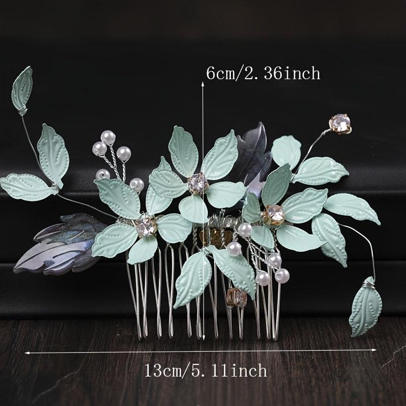 Green Leaf Hairpins Wedding Hair Accessories Crystal Hair Comb