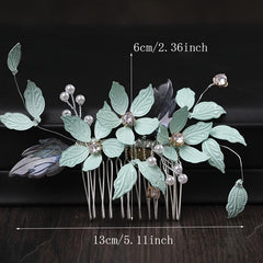 Green Leaf Hairpins Wedding Hair Accessories Crystal Hair Comb