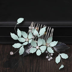 Green Leaf Hairpins Wedding Hair Accessories Crystal Hair Comb