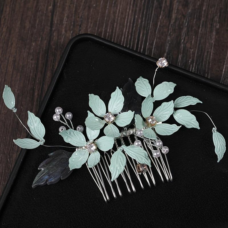 Green Leaf Hairpins Wedding Hair Accessories Crystal Hair Comb