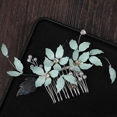 Green Leaf Hairpins Wedding Hair Accessories Crystal Hair Comb