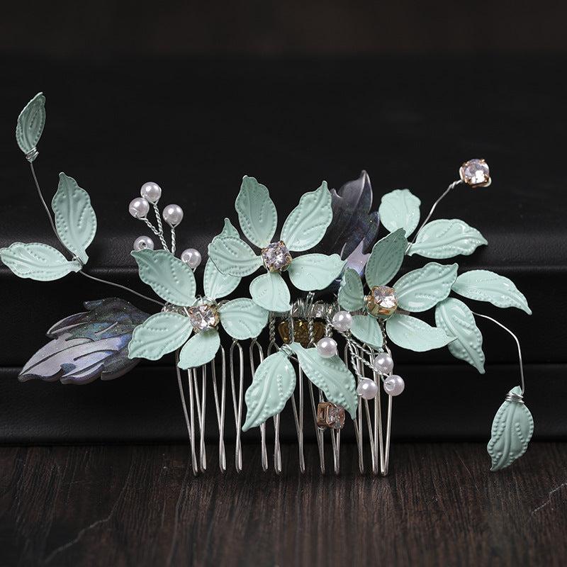 Green Leaf Hairpins Wedding Hair Accessories Crystal Hair Comb