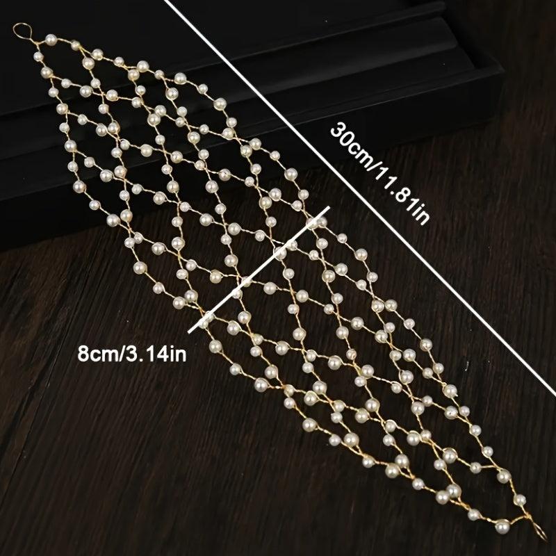 Faux Pearl Mesh Hairband Hollow Out Headdress Bridal Wedding Hair Acces
