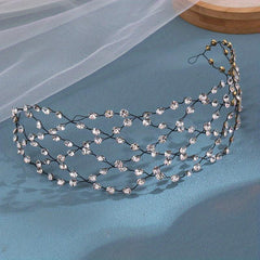 Faux Pearl Mesh Hairband Hollow Out Headdress Bridal Wedding Hair Acces