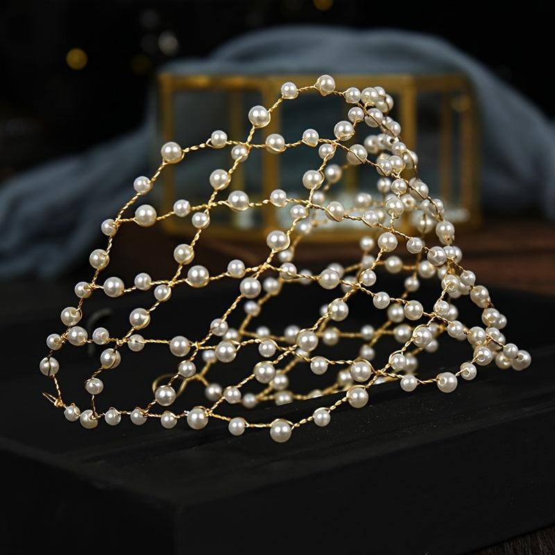Faux Pearl Mesh Hairband Hollow Out Headdress Bridal Wedding Hair Acces