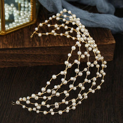 Faux Pearl Mesh Hairband Hollow Out Headdress Bridal Wedding Hair Acces