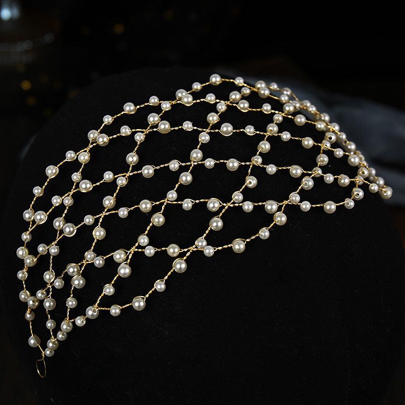 Faux Pearl Mesh Hairband Hollow Out Headdress Bridal Wedding Hair Acces