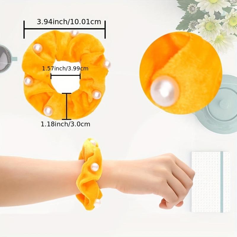 Faux Pearls Women Daily Large Scrunchie Hair Rope Elastic Hair Ties