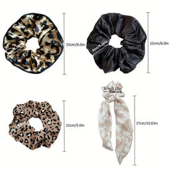 Leopard Print Hair Scrunchies Soft Silk Scrunchie For Women Girls