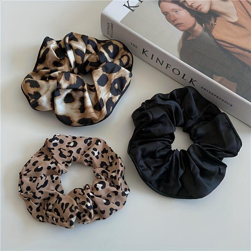 Leopard Print Hair Scrunchies Soft Silk Scrunchie For Women Girls