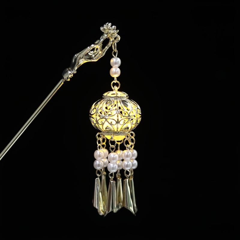 Antique Luminous Lantern Tassel Hairpin Unique Female Hairpin