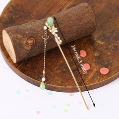 Vintage Chinese Hairpin Chignon with Faux Pearl Flower Tassel