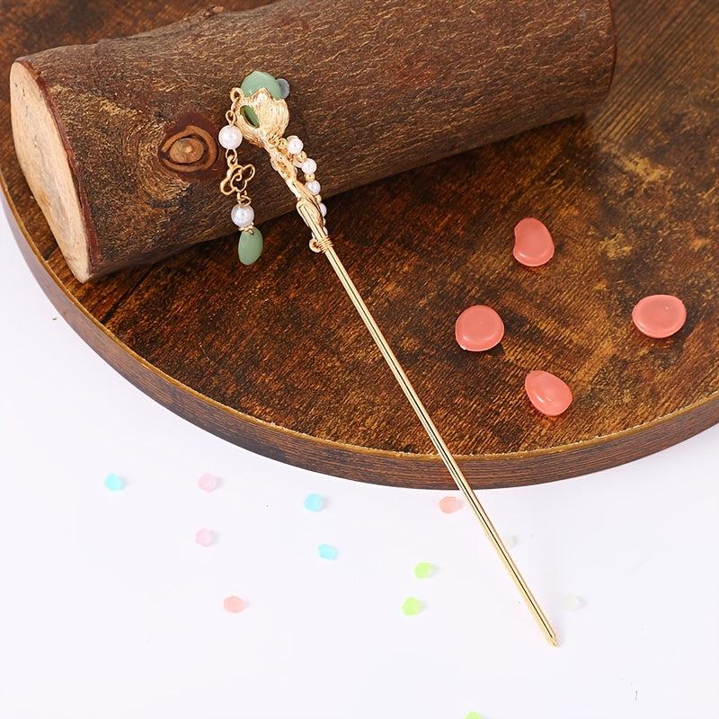 Vintage Chinese Hairpin Chignon with Faux Pearl Flower Tassel