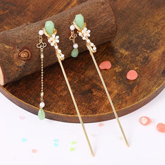 Vintage Chinese Hairpin Chignon with Faux Pearl Flower Tassel