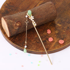 Vintage Chinese Hairpin Chignon with Faux Pearl Flower Tassel