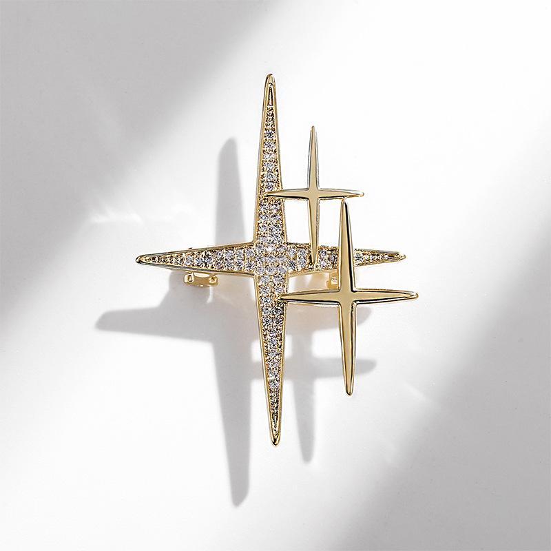 Golden Plated Cross Star Lapel Brooches Pins Corsage Scarf Clips