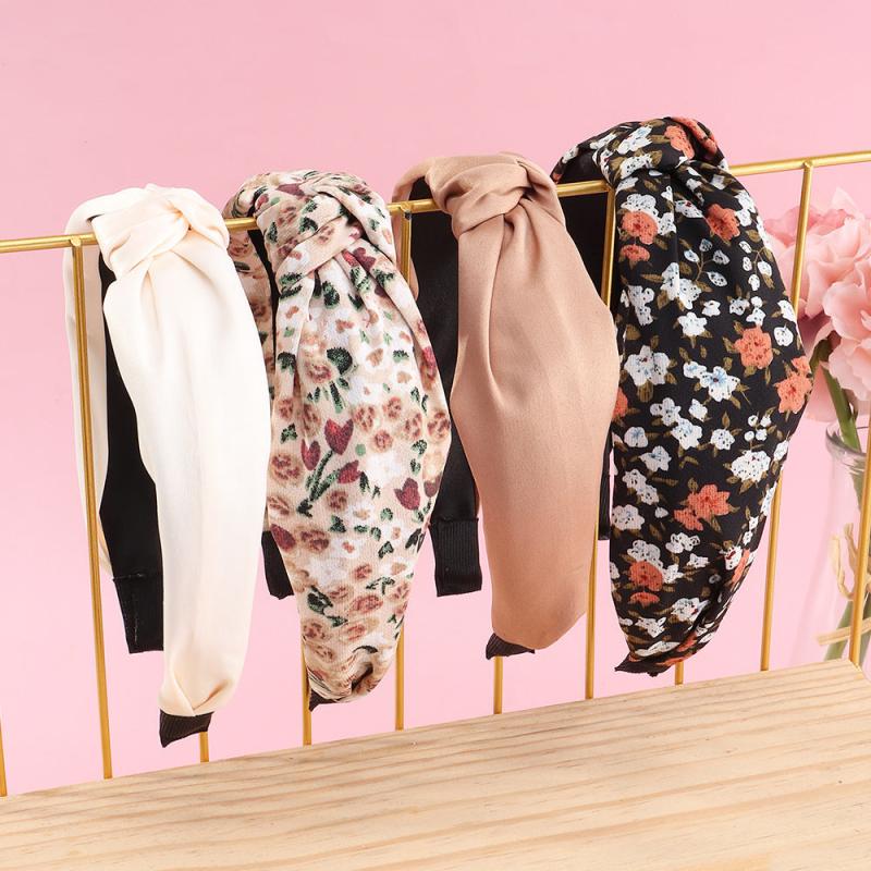 4Pcs Fabric Flower Headband Vintage Turban Hair Hoop Hair Accessories