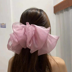 Chiffon Spring Clip Ponytail Bow Barrette Solid Hair Bows For Women Girls