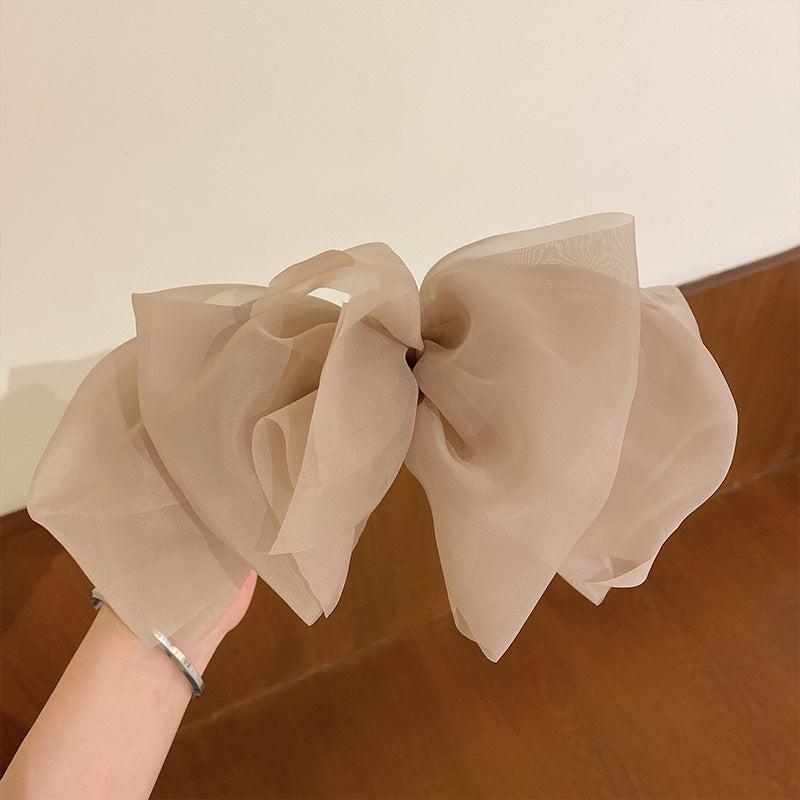 Chiffon Spring Clip Ponytail Bow Barrette Solid Hair Bows For Women Girls