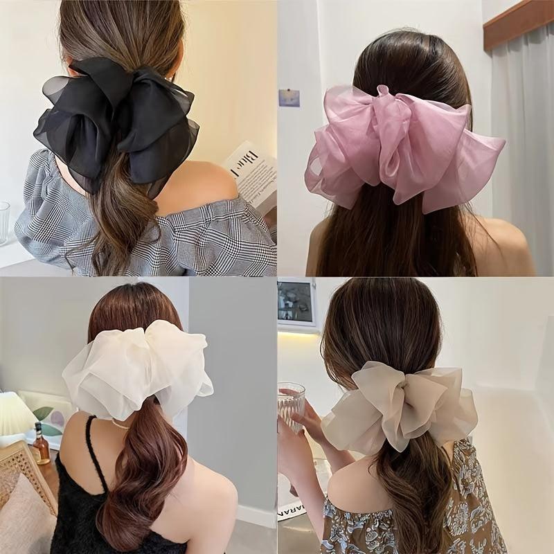 Chiffon Spring Clip Ponytail Bow Barrette Solid Hair Bows For Women Girls