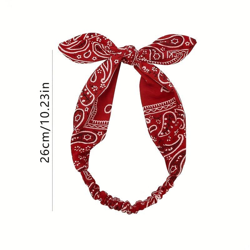 Paisley Print Headband Bow Knotted Head Hoop Stretchy Headdress Boho Hair Band