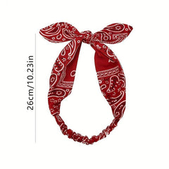 Paisley Print Headband Bow Knotted Head Hoop Stretchy Headdress Boho Hair Band