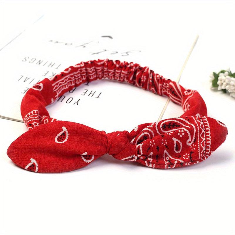 Paisley Print Headband Bow Knotted Head Hoop Stretchy Headdress Boho Hair Band