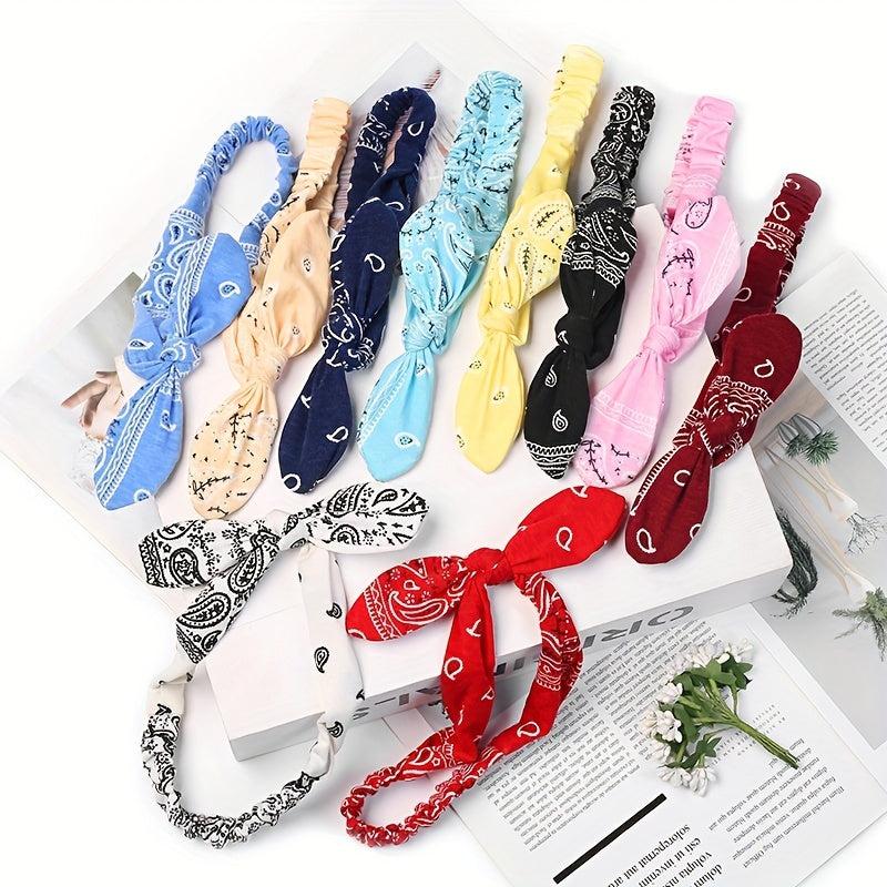 Paisley Print Headband Bow Knotted Head Hoop Stretchy Headdress Boho Hair Band