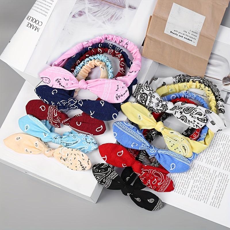 Paisley Print Headband Bow Knotted Head Hoop Stretchy Headdress Boho Hair Band
