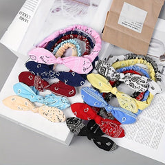 Paisley Print Headband Bow Knotted Head Hoop Stretchy Headdress Boho Hair Band