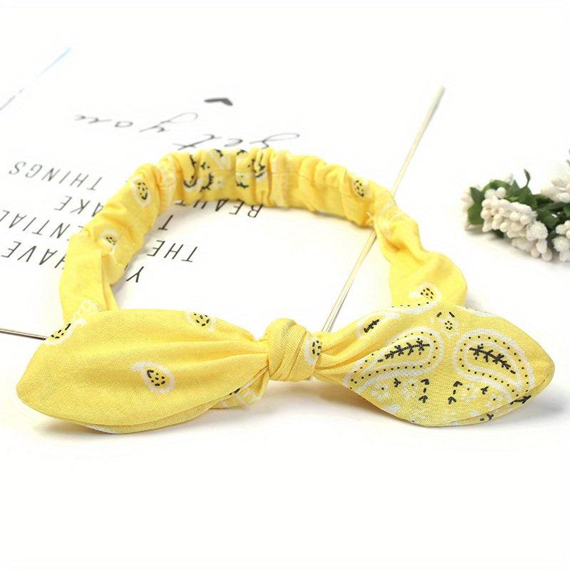 Paisley Print Headband Bow Knotted Head Hoop Stretchy Headdress Boho Hair Band