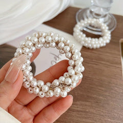 3pcs Faux Pearl Scrunchies Hair Tie Elastic Ponytail Holder