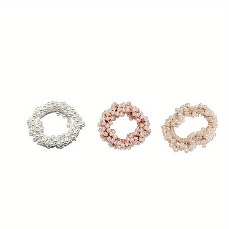 3pcs Faux Pearl Scrunchies Hair Tie Elastic Ponytail Holder