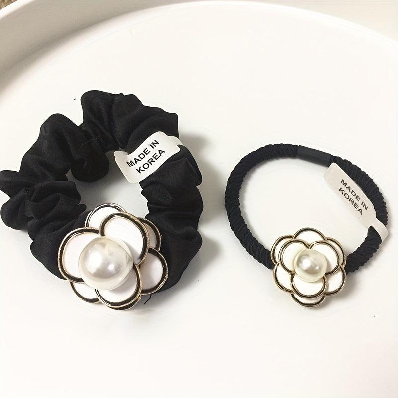 2pcs Camellia Hair Tie Velvet Scrunchies Flower Hair Ring Style Ponytail Holder
