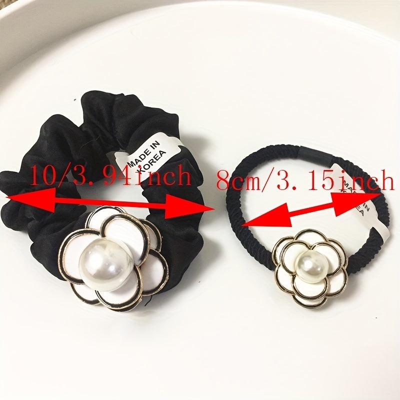 2pcs Camellia Hair Tie Velvet Scrunchies Flower Hair Ring Style Ponytail Holder