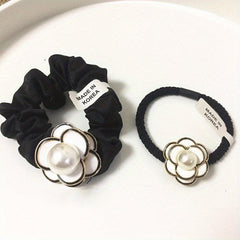 2pcs Camellia Hair Tie Velvet Scrunchies Flower Hair Ring Style Ponytail Holder