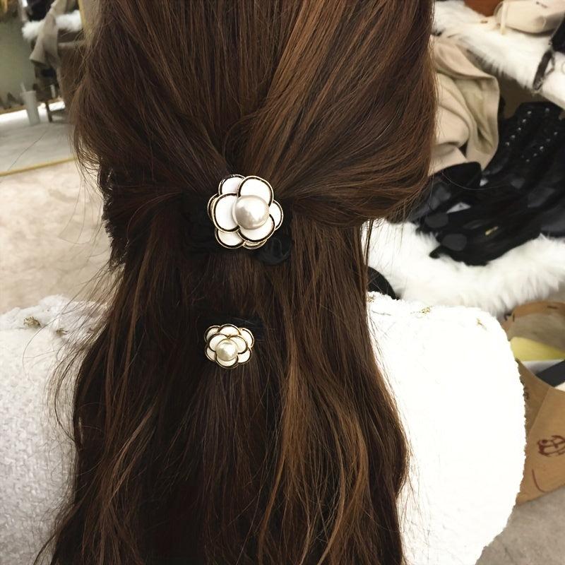 2pcs Camellia Hair Tie Velvet Scrunchies Flower Hair Ring Style Ponytail Holder