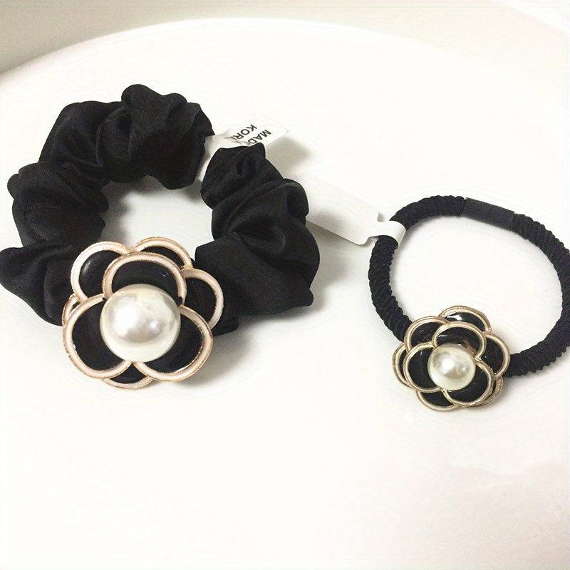 2pcs Camellia Hair Tie Velvet Scrunchies Flower Hair Ring Style Ponytail Holder