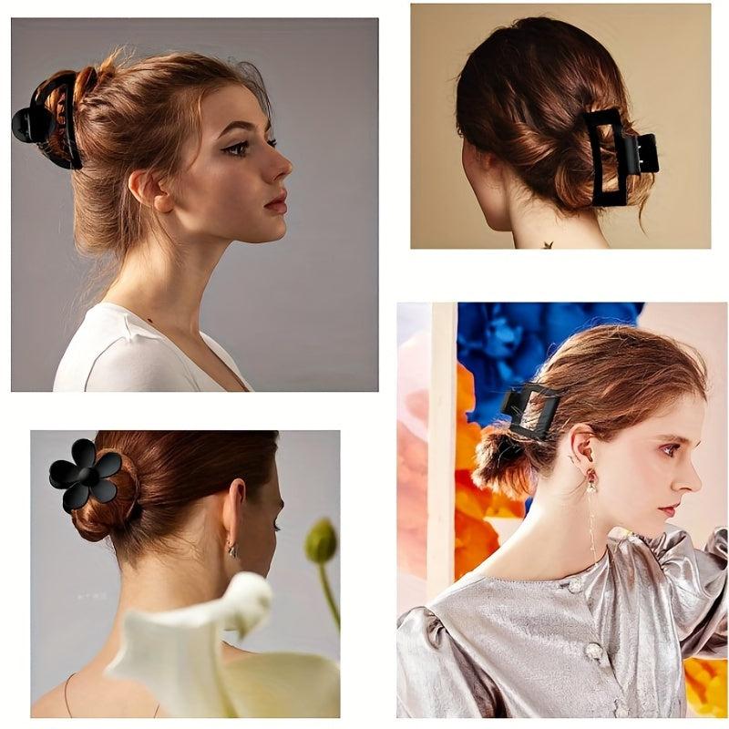 6pcs Flower Rectangle Hair Claw Nonslip Ponytail Holder