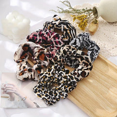 6pcs Leopard Print Hair Tie Large Scrunchie Hair Ring Velvet Leopard Pattern