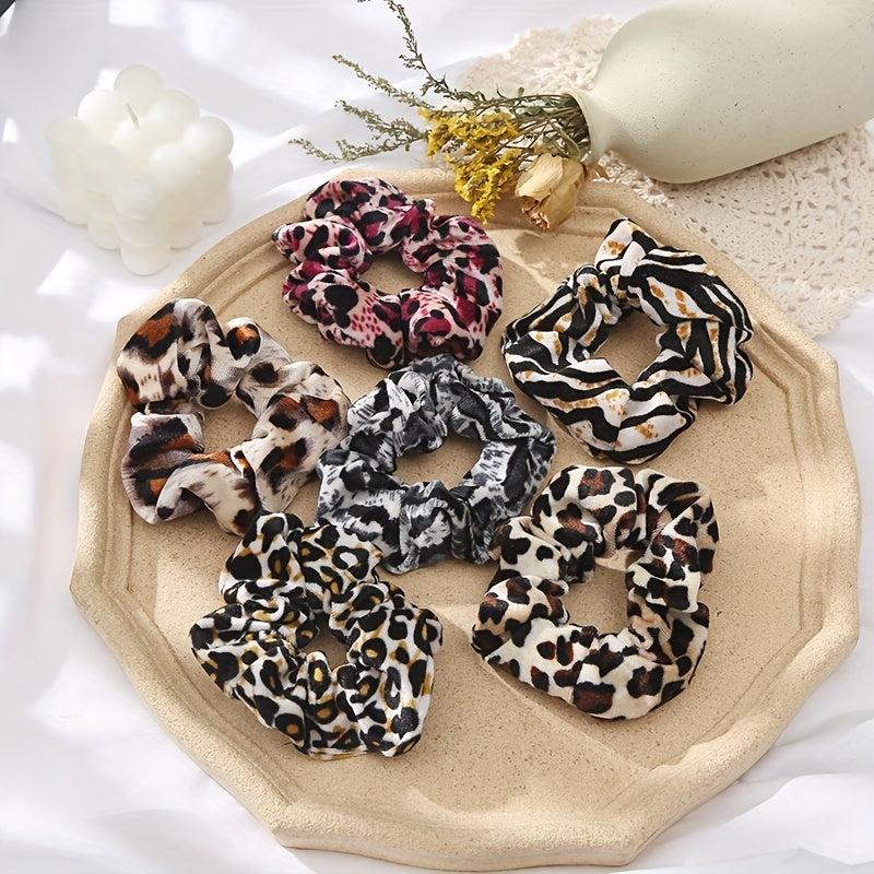 6pcs Leopard Print Hair Tie Large Scrunchie Hair Ring Velvet Leopard Pattern