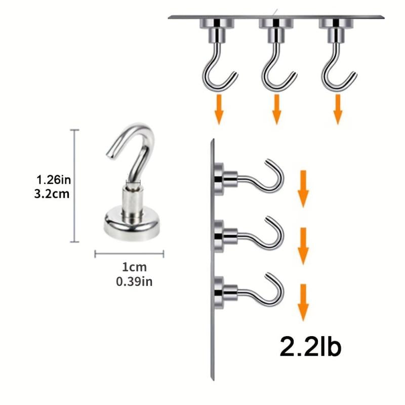 10pcs Strong Magnetic Hooks Heavy Duty Neodymium Magnets Ceiling Hooks