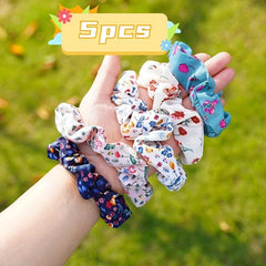 5pcs Floral Print Hair Rope Ponytail Holder Hair Accessories