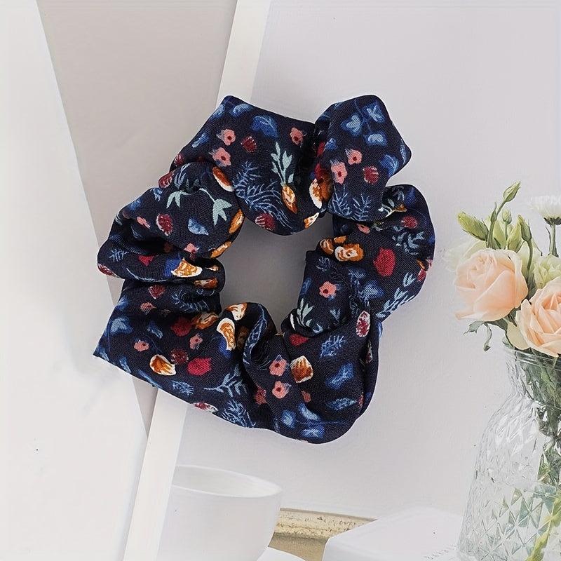 5pcs Floral Print Hair Rope Ponytail Holder Hair Accessories